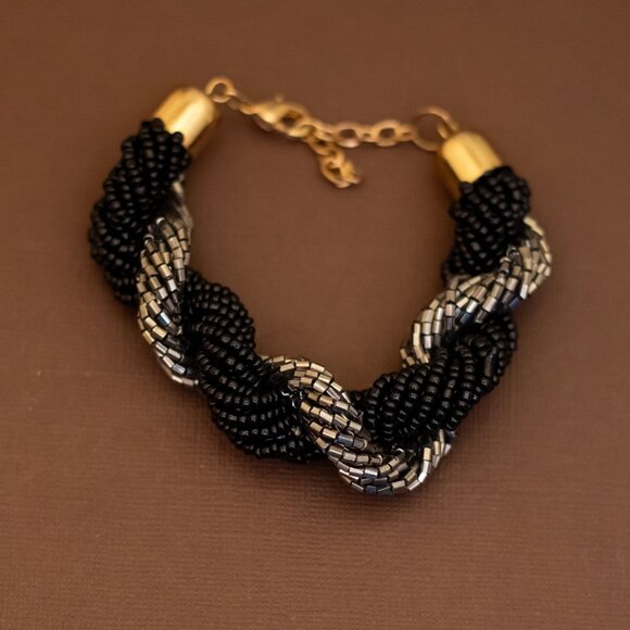 8 inch, Vintage Spiral Black & Silver Tone Bracelet - U29 - Picture 1 of 3